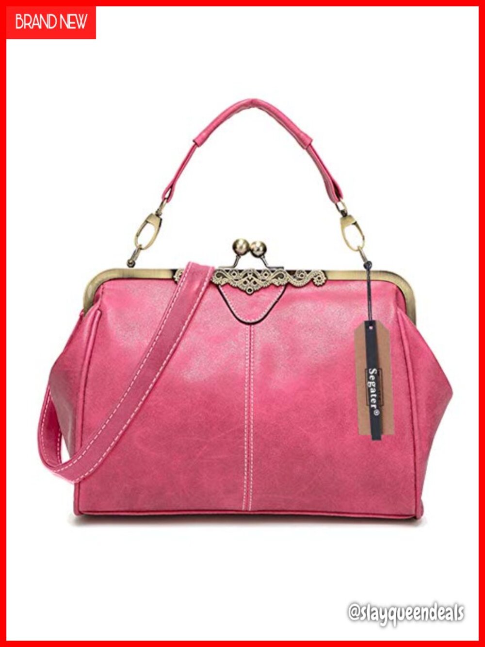 Vintage Kiss Lock Crossbody Purse PU Leather Messenger Bag Tote